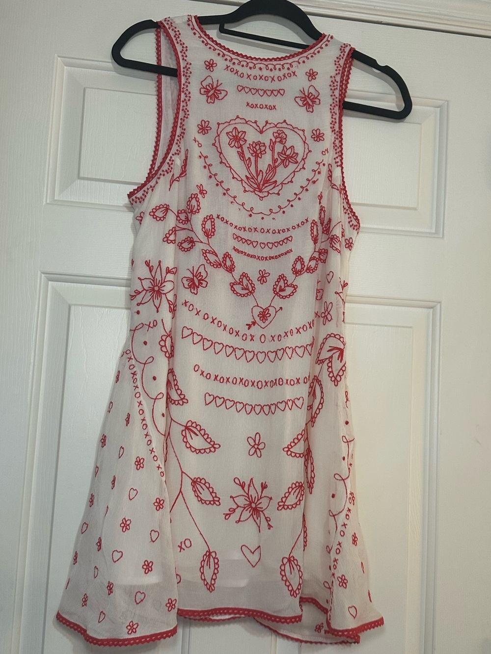 Free People Love Letters Mini Dress Ivory Red Embroidered Open Back Tassel M - Picture 6 of 16